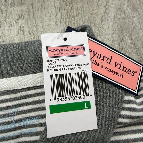 Vineyard Vines Feeder Stripe Stretch Pique Polo Shirt Medium Gray Heather NEW - Picture 5 of 8
